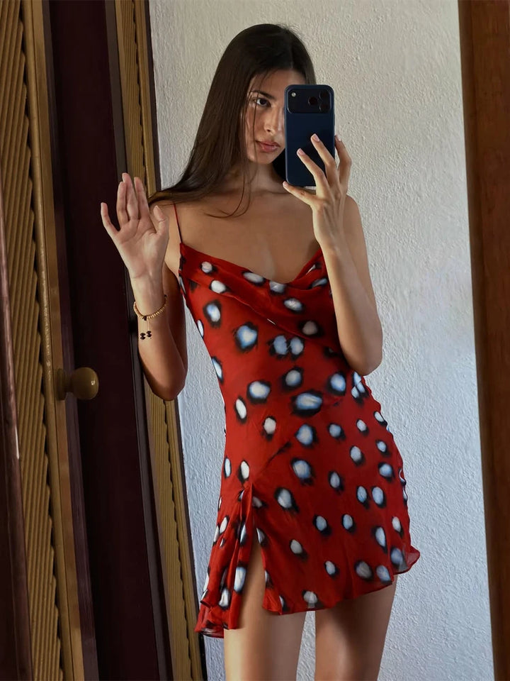 Bold Animal Print Slip Dress V Neck Ruched Maxi