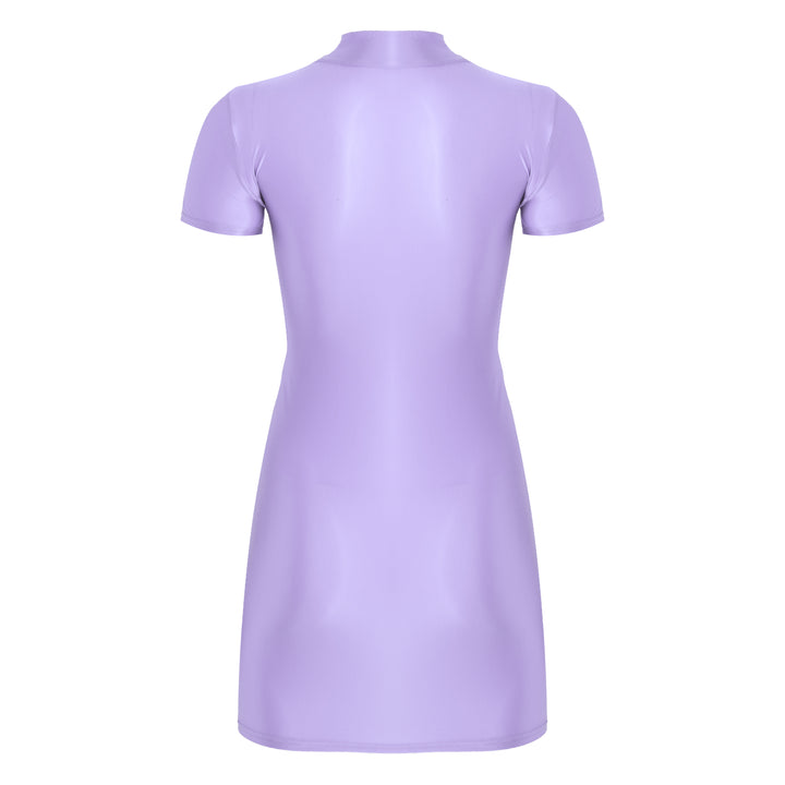 Signature Glossy Mock Neck Mini Dress For Tropical