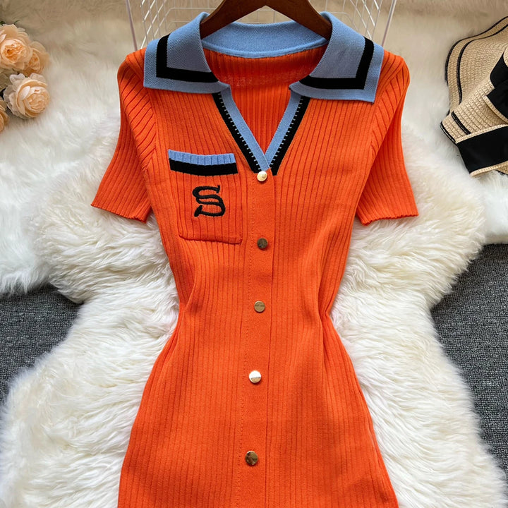 YuooMuoo Y2K Embroidered Knit Summer Dress Women