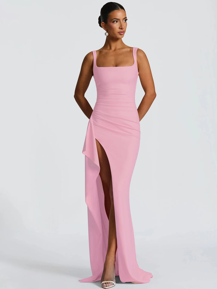 Hugcitar Women Elegant Straps Maxi Dress Slit