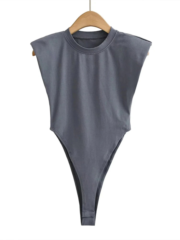 Sexy Women Bodysuit Padded Shoulders Sleeveless