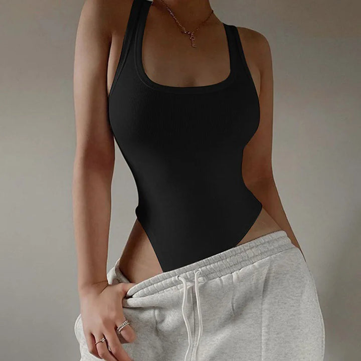 Sleeveless Knit Bodysuit Off Shoulder Halter Top
