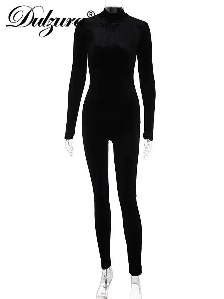 Velvet Zipper Jumpsuit Chic Bodycon Romper For Nights