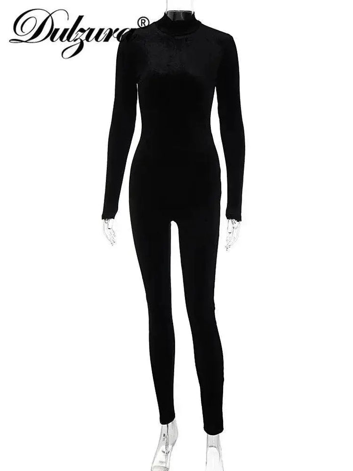 Velvet Zipper Jumpsuit Chic Bodycon Romper For Nights