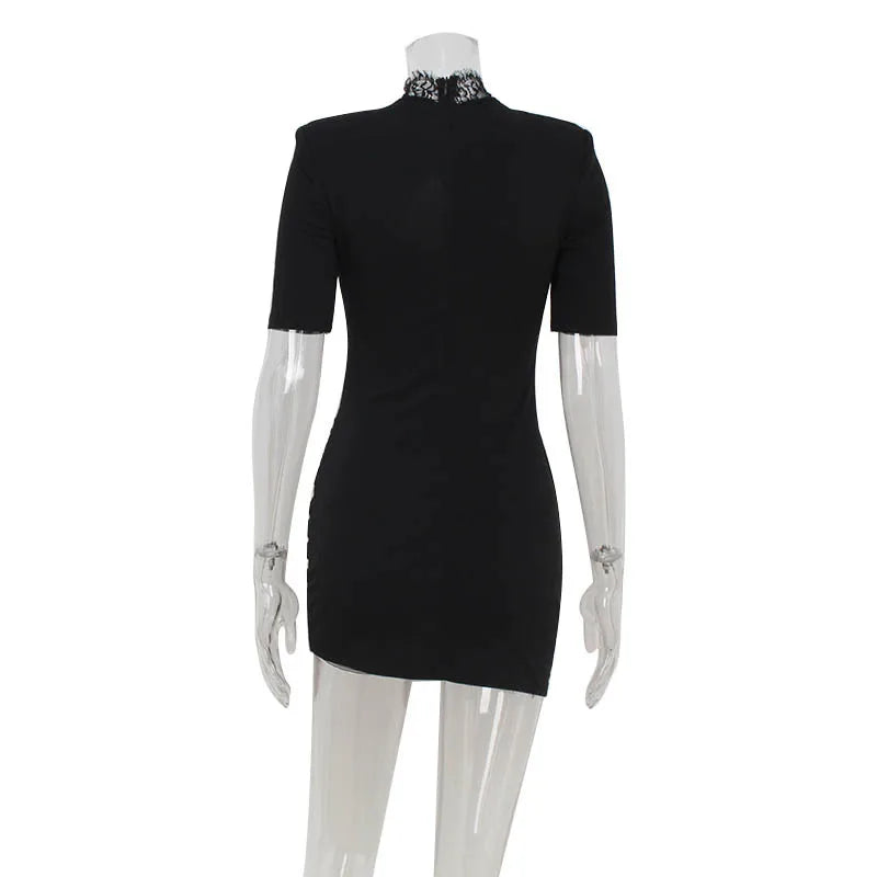 Lace Patchwork Bodycon Mini Dress High Collar