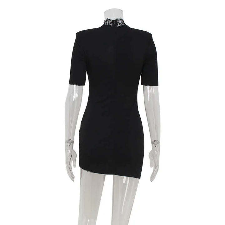 Lace Patchwork Bodycon Mini Dress High Collar