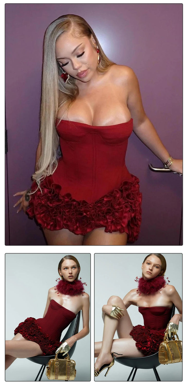 Vj Gochi Signature Red Holiday Cocktail Dress