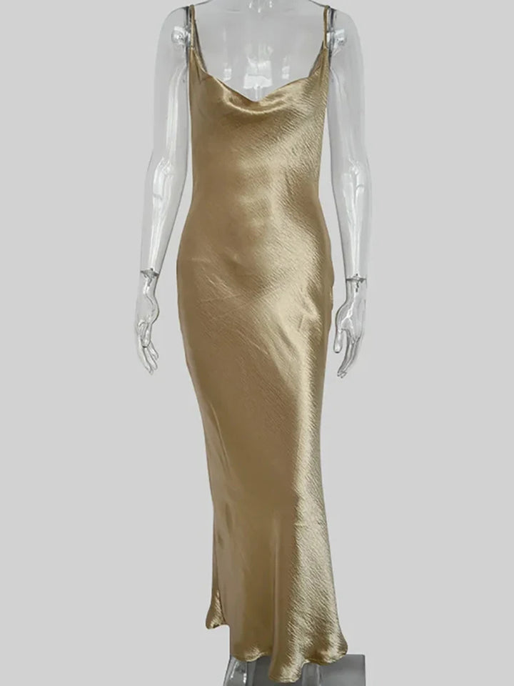 Julissa Mo Sexy Satin Backless Maxi Dress Elegant Bodycon Party Gown