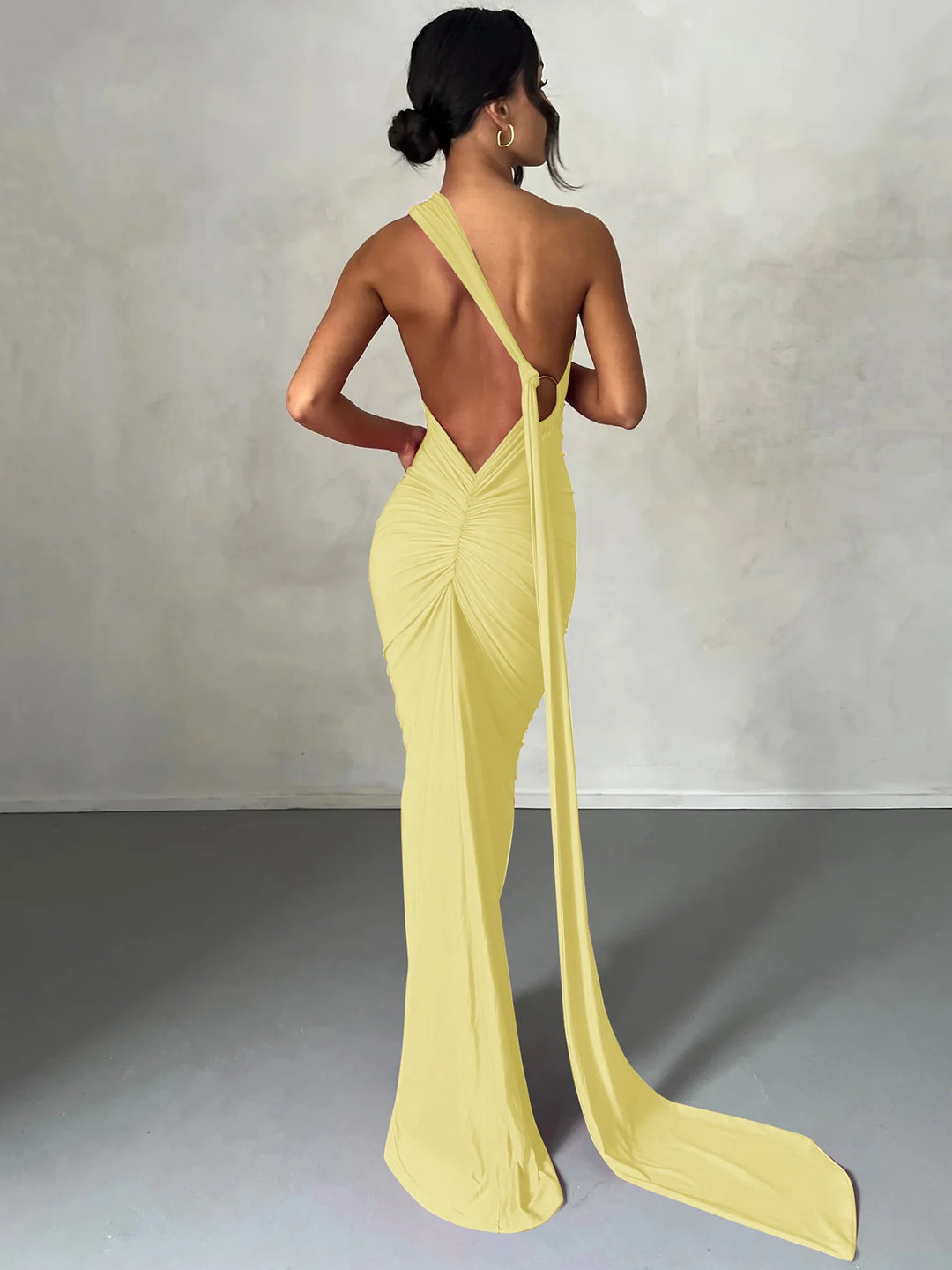 Elegant Y2k One Shoulder Maxi Dress Scarf Backless