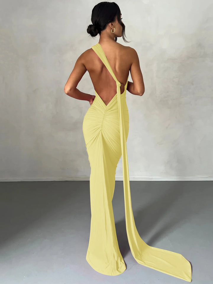 Elegant Y2k One Shoulder Maxi Dress Scarf Backless