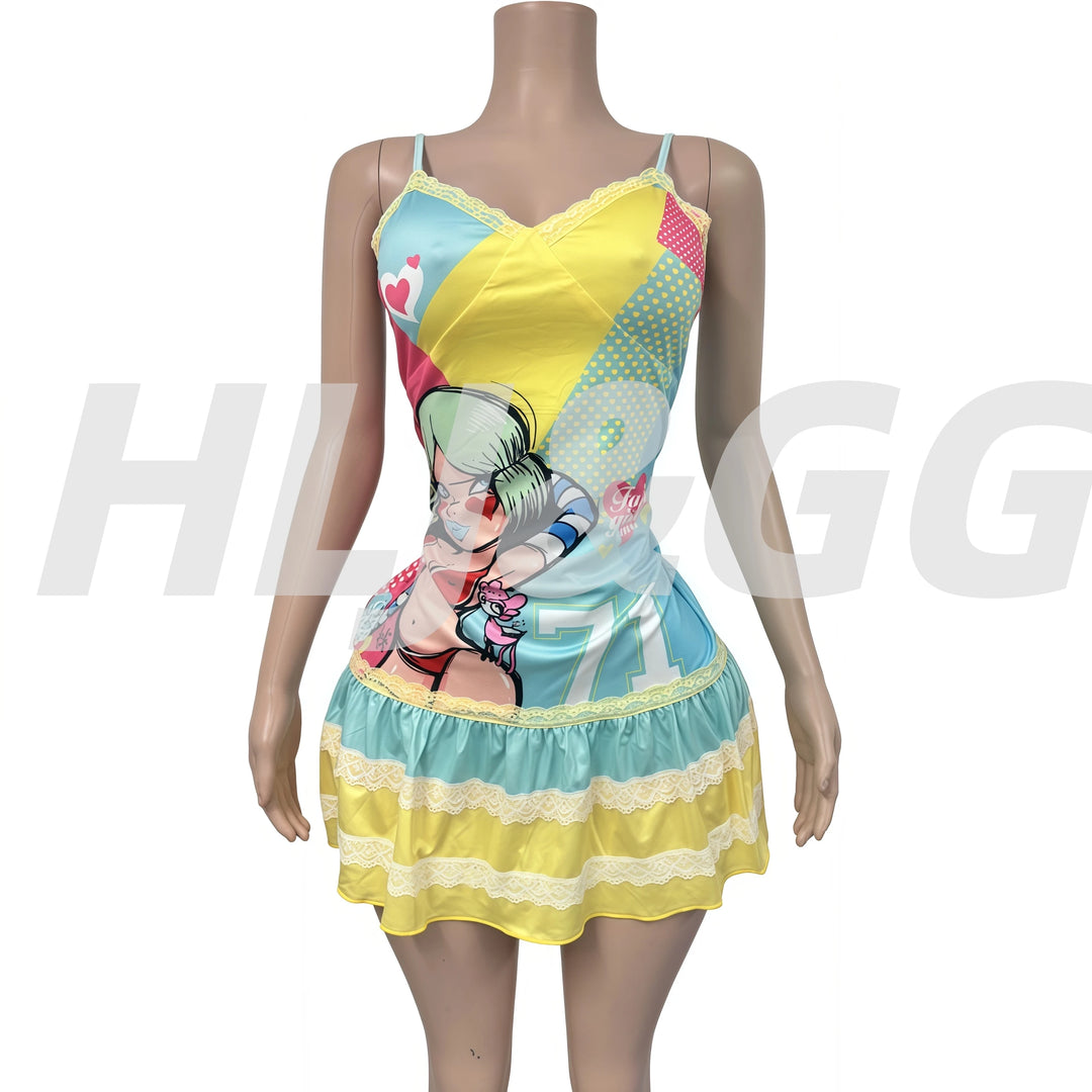 Y2K Lace Splicing Bodycon Mini Dress Women