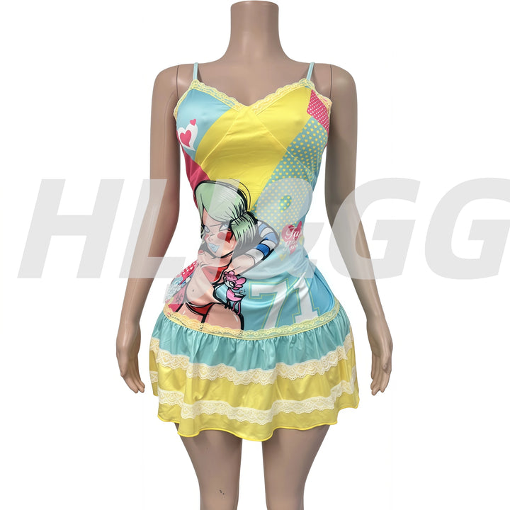 Y2K Lace Splicing Bodycon Mini Dress Women
