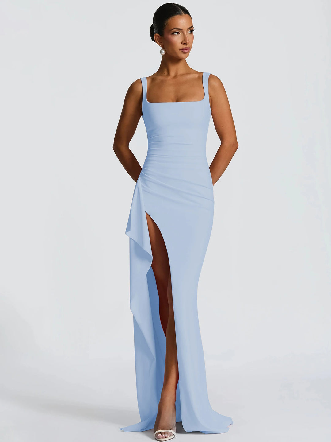 Hugcitar Women Elegant Straps Maxi Dress Slit
