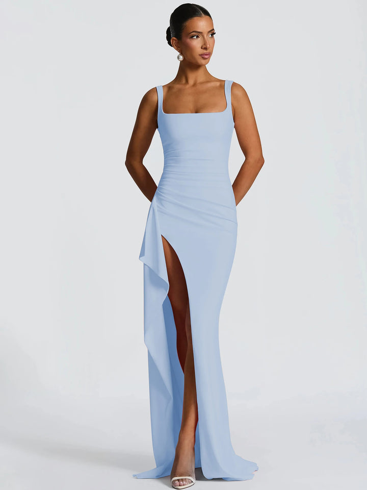 Hugcitar Women Elegant Straps Maxi Dress Slit
