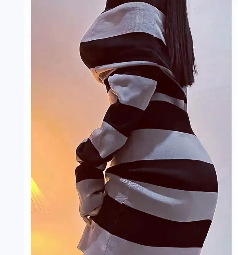 Women Striped Mini Bodycon Dress Boat Neck Party