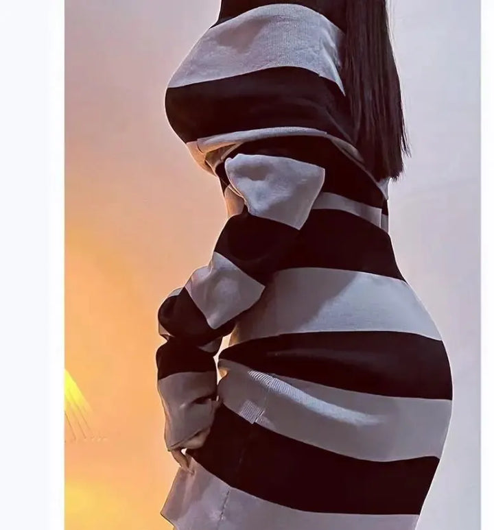 Women Striped Mini Bodycon Dress Boat Neck Party