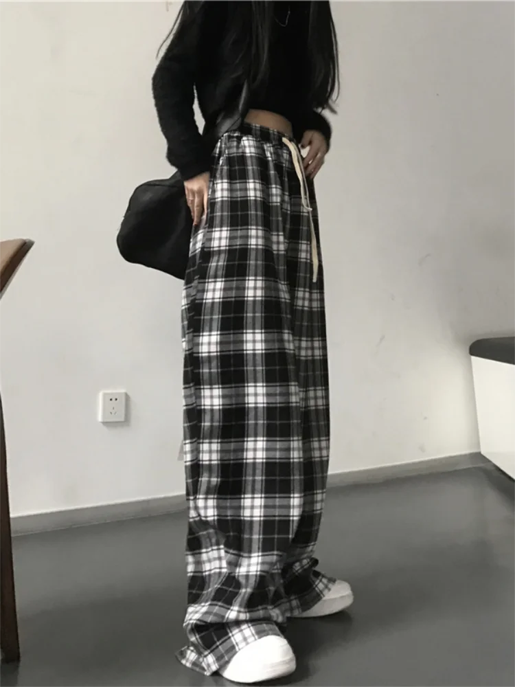Premium Plaid Sweatpants Wide Leg For Students