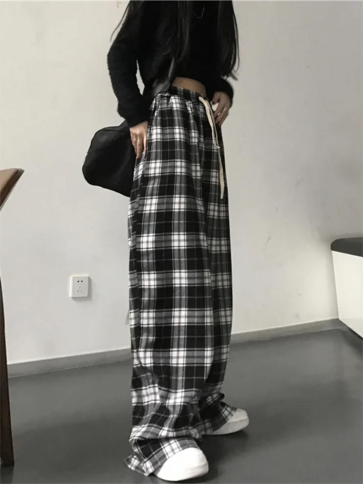 Premium Plaid Sweatpants Wide Leg For Students