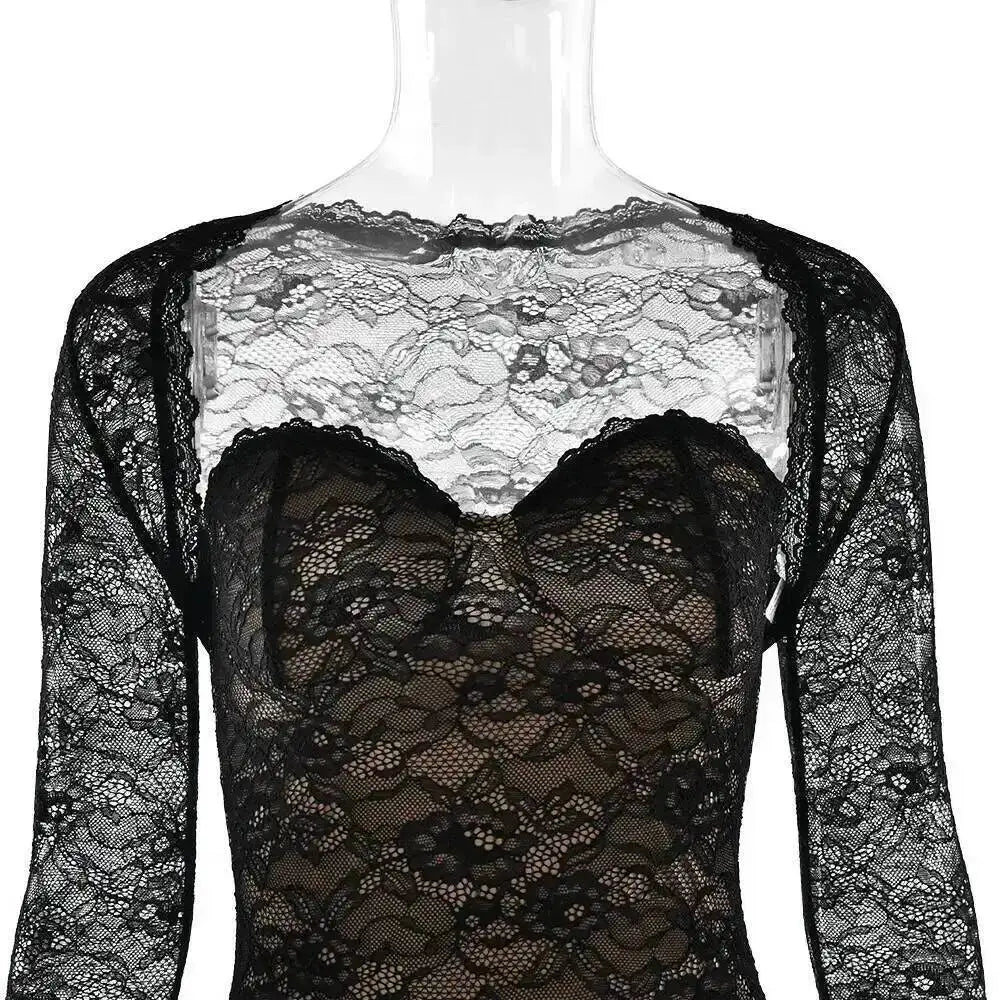 Elegant Strapless Lace Slim Bodycon Maxi Dress For
