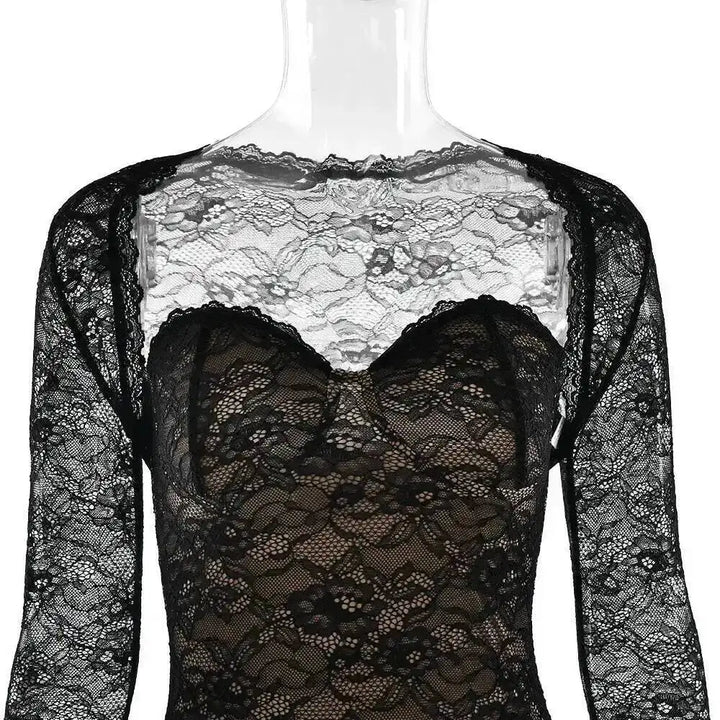 Elegant Strapless Lace Slim Bodycon Maxi Dress For
