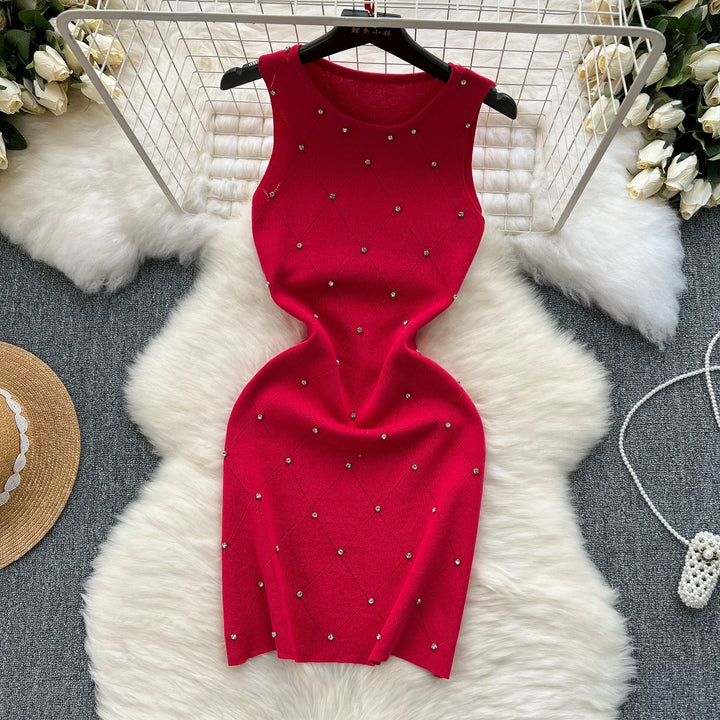 Beaded Knit Tank Dress For Women Bodycon Mini