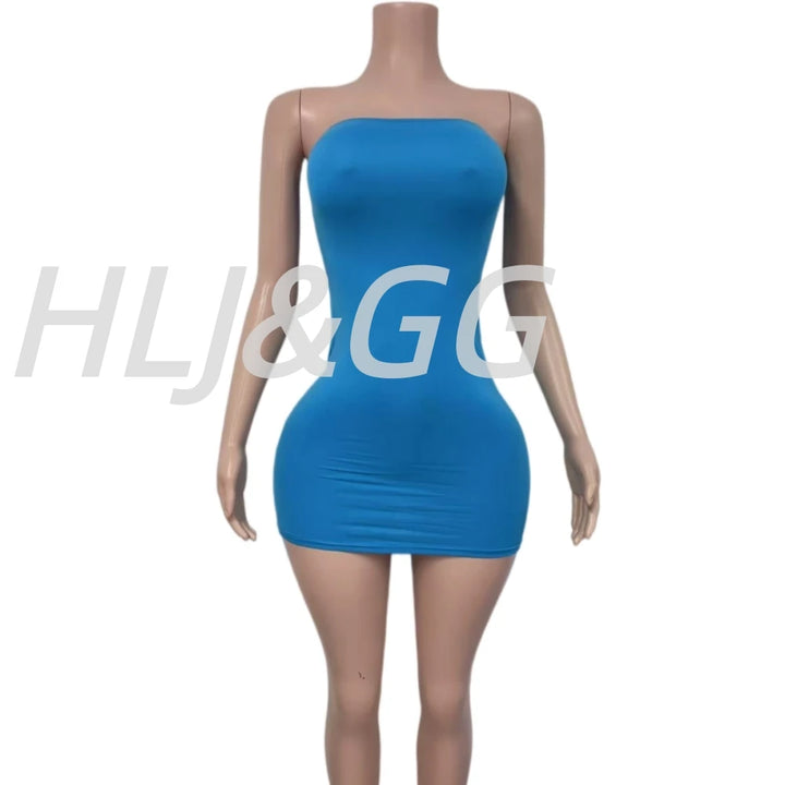 HLJ&amp;GG Sexy Hot Girl See Through Bodycon Mini Dresses Women Off Shoulder Sleeveless Slim Veardios Fashion Party Club Streetwear