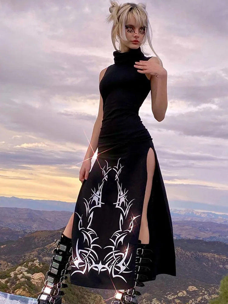 Dark Academia Gothic Dress Women Summer Turtleneck