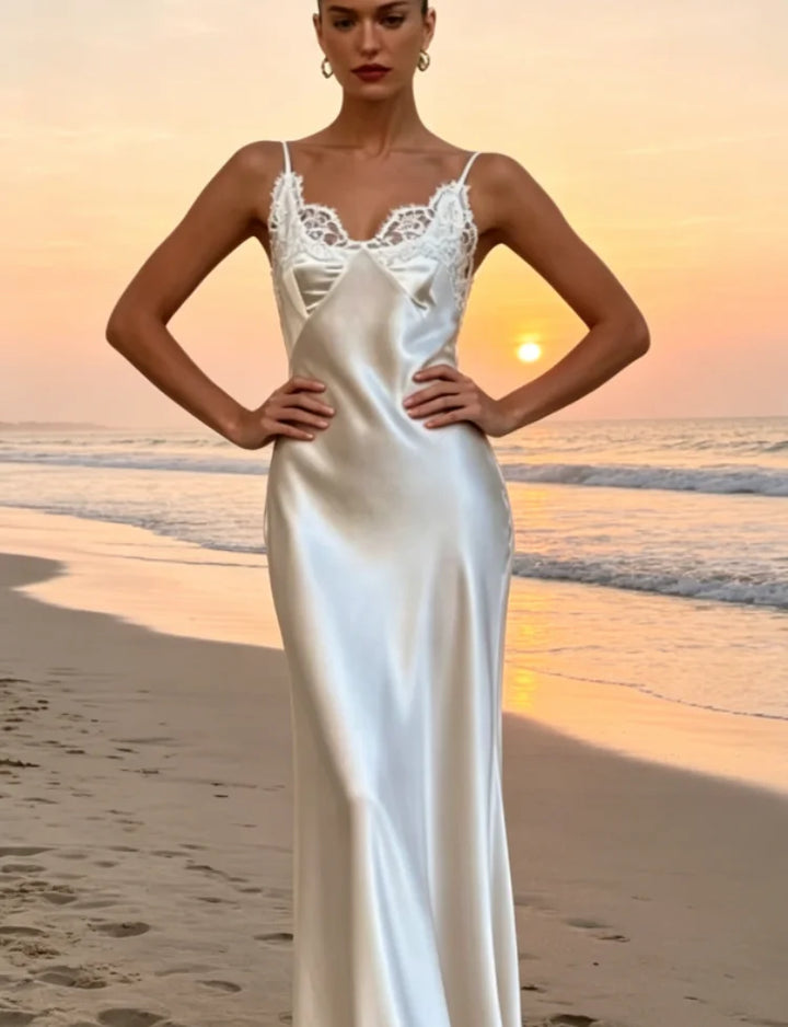 Elegant Lace Patchwork Maxi Dress V-Neck