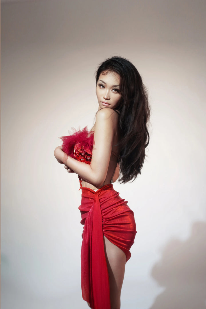 Signature Gold Applique Strapless Bodycon Dress