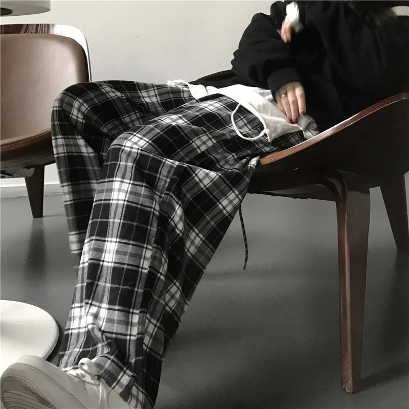 Premium Plaid Sweatpants Wide Leg For Students