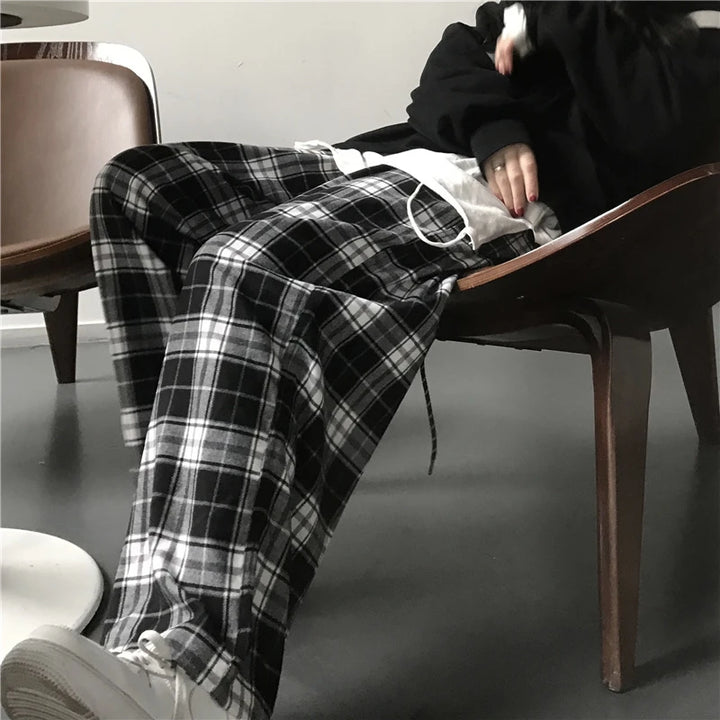 Premium Plaid Sweatpants Wide Leg For Students