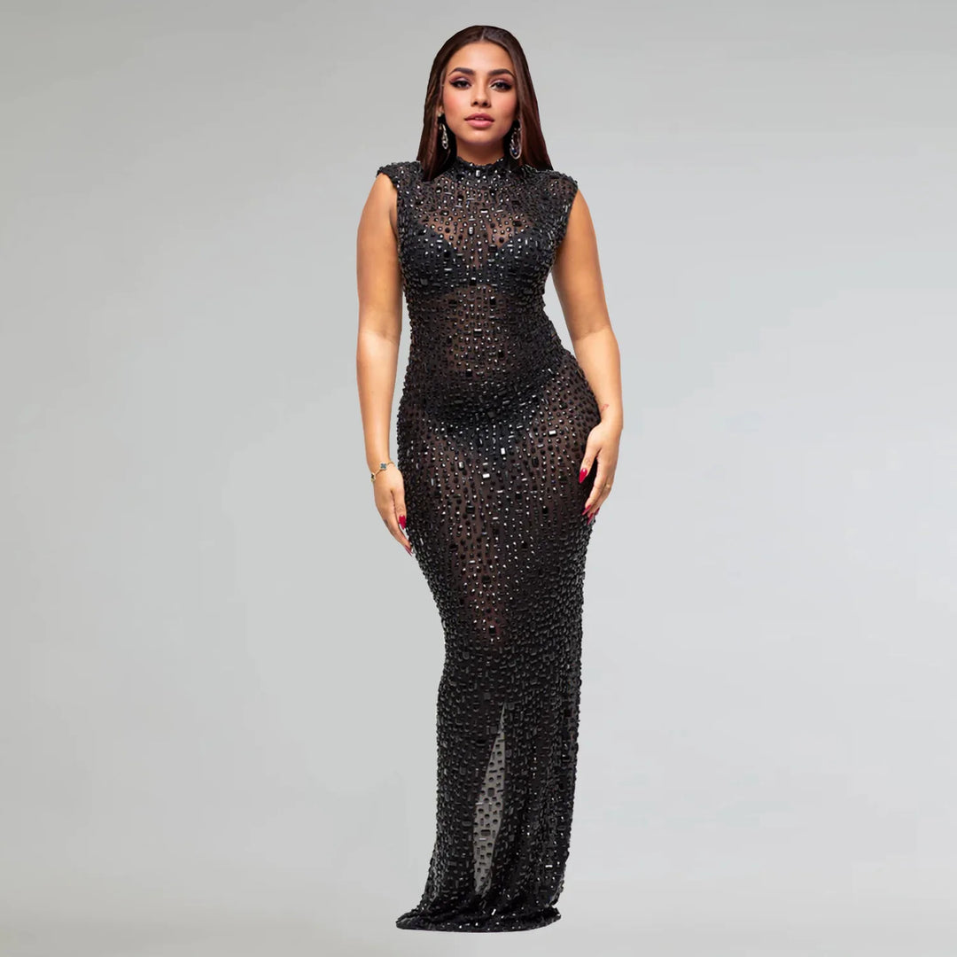 Luxury Rhinestone Maxi Evening Dress For Prom