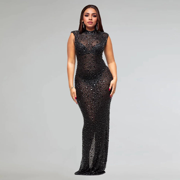 Luxury Rhinestone Maxi Evening Dress For Prom
