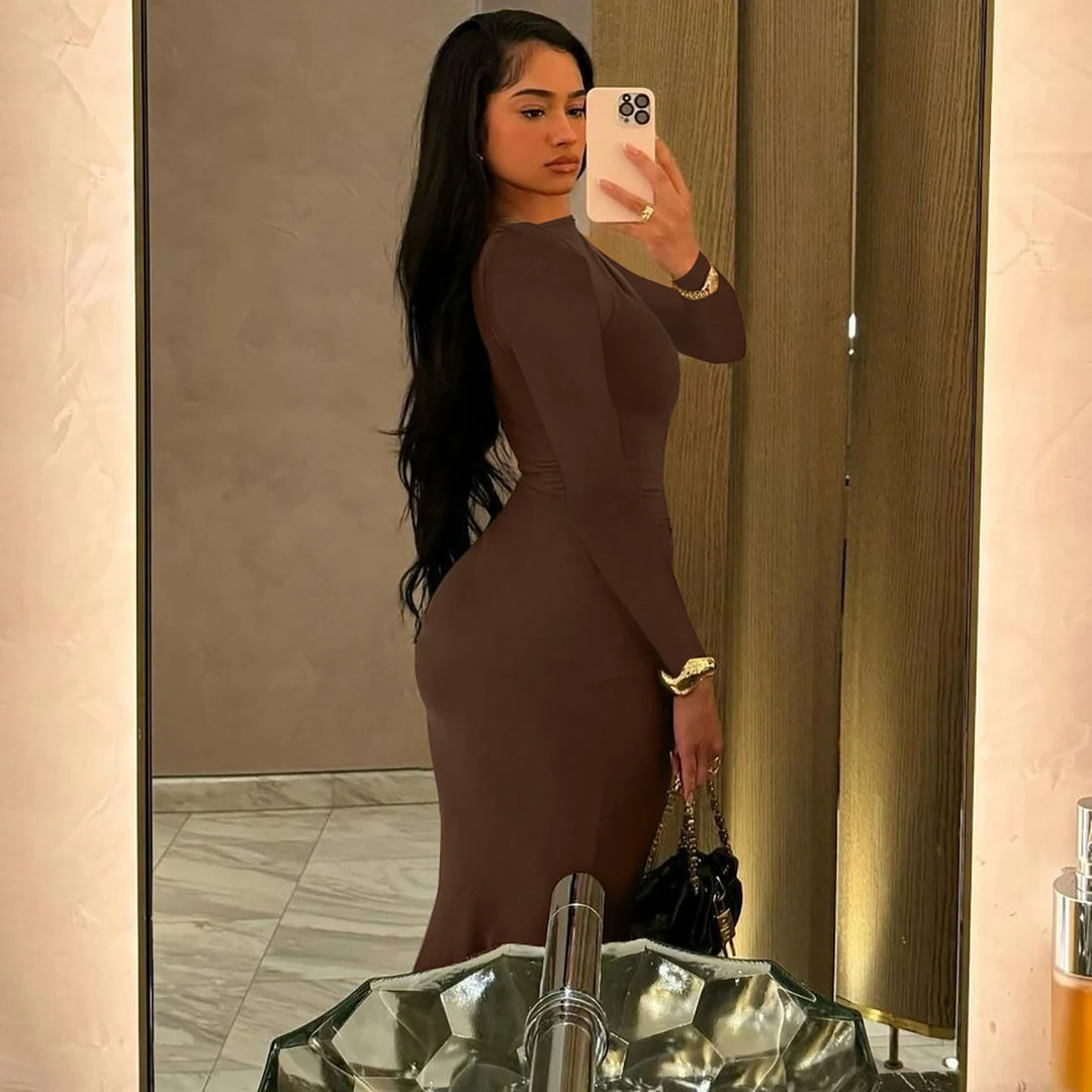 Hugcitar Premium Ruche Maxi Dress For Autumn