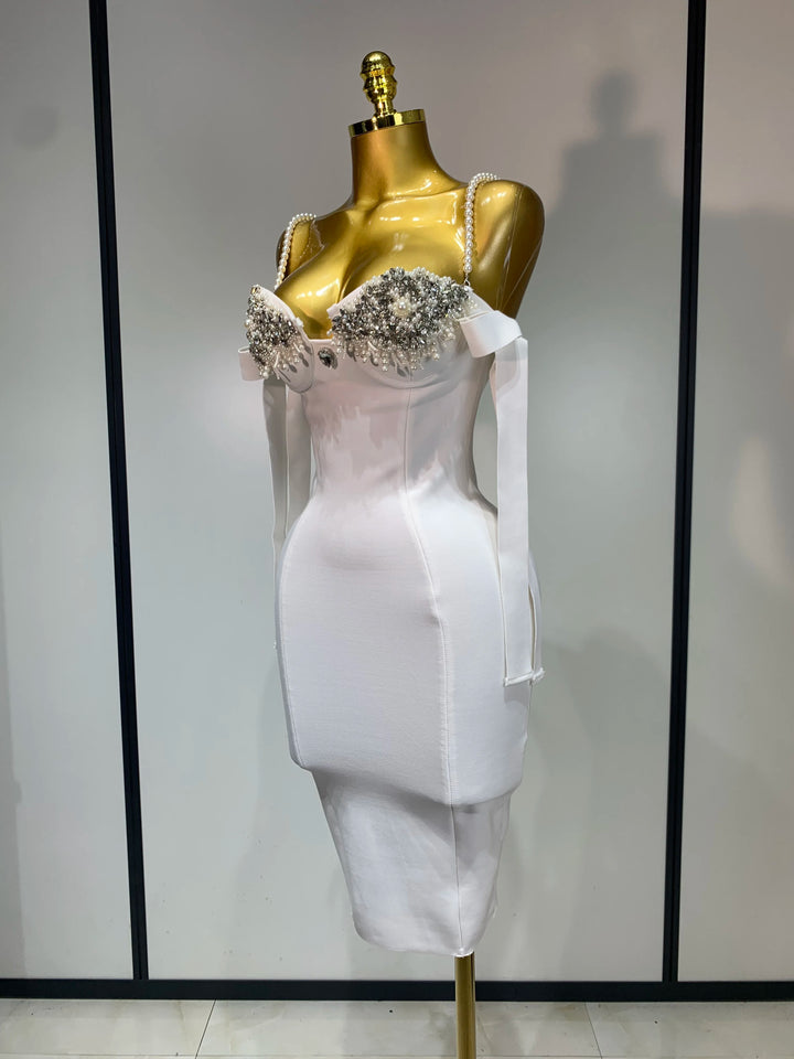 Elegant Kormanly Women Backless Crystal Pearl