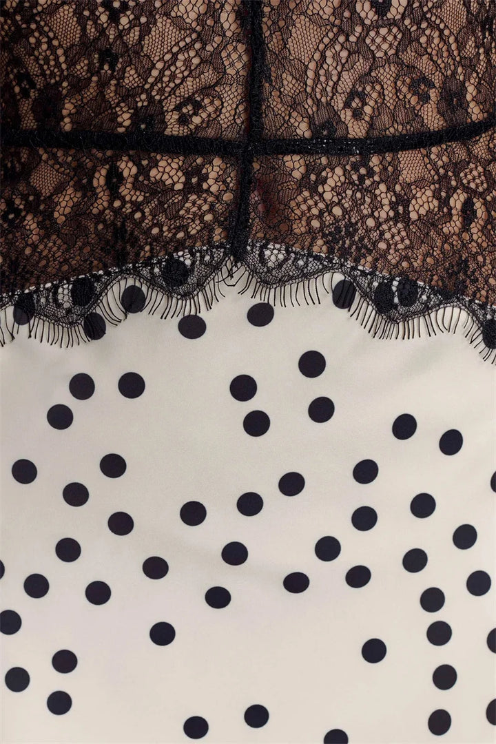 Elegant Polka Dot Lace Maxi With Backless V Neck