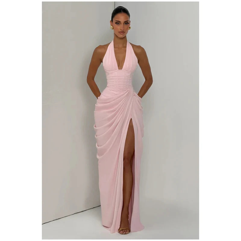 Solid Satin Cowl Neck Dress Women Sleeveless Elegant Ruched Waist Fishtail Bodycon Summer Party Elegance
