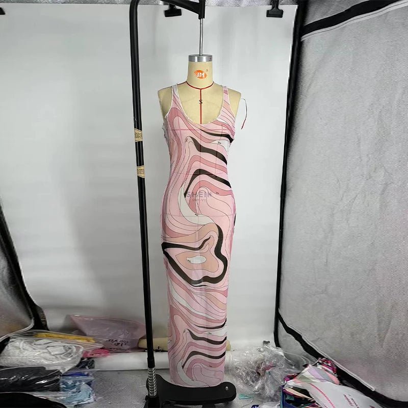 Chic Sleeveless Mesh Maxi Dress For Beach Vacation