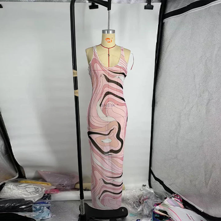 Chic Sleeveless Mesh Maxi Dress For Beach Vacation