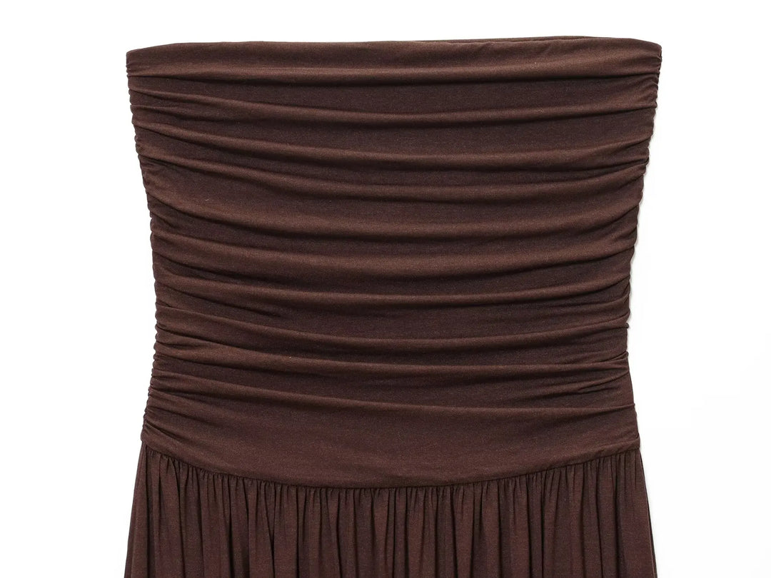 Elegant Pleated Off Shoulder Strapless Slimming Dress