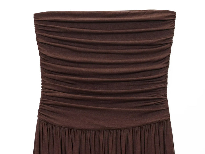 Elegant Pleated Off Shoulder Strapless Slimming Dress