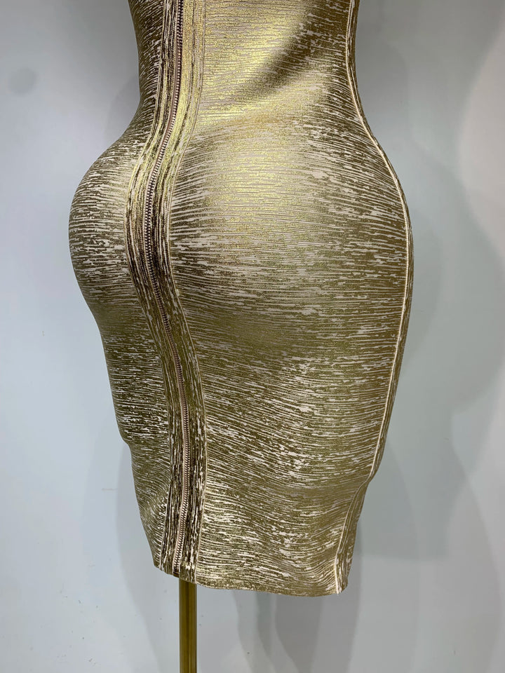 Gold Bandage Bodycon Dress For Women Nightclub