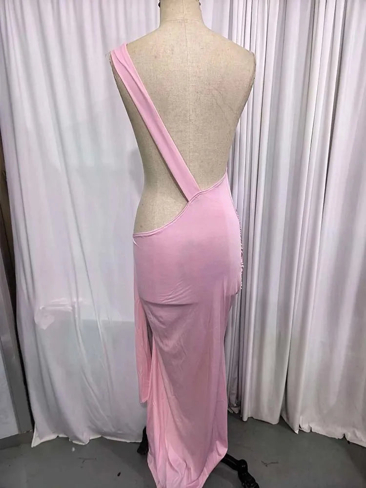 Townlike One Shoulder Backless Maxi Bodycon Dress