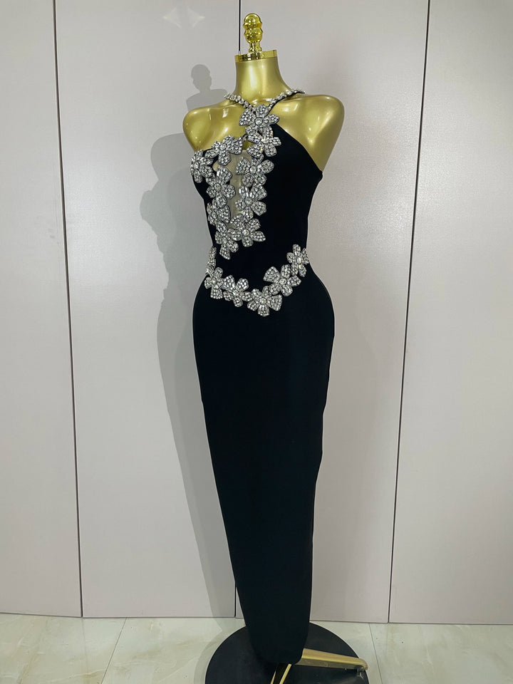 White Sparkly Crystal Diamond Backless Bodycon