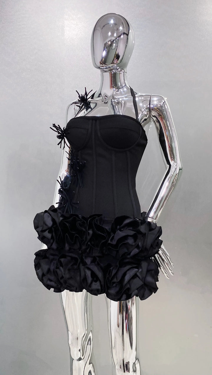 Black Red Strapless Laced Bodycon Cocktail Mini