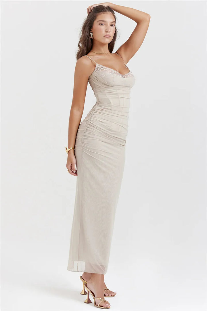 Elegant Backless Mozision Mesh Maxi Dress For