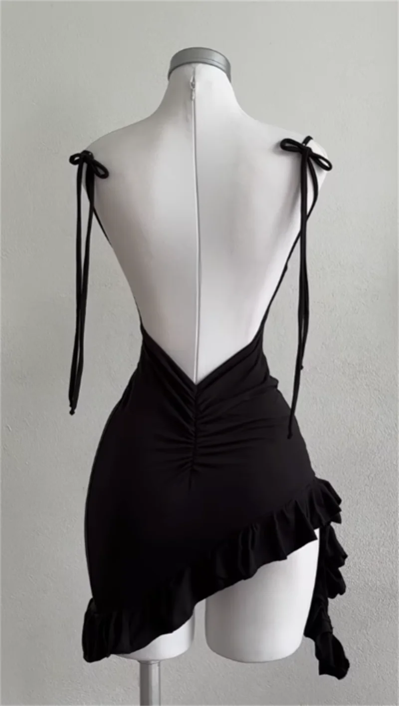 Y2K Backless Lace Up Ruffle Mini Dress For Women