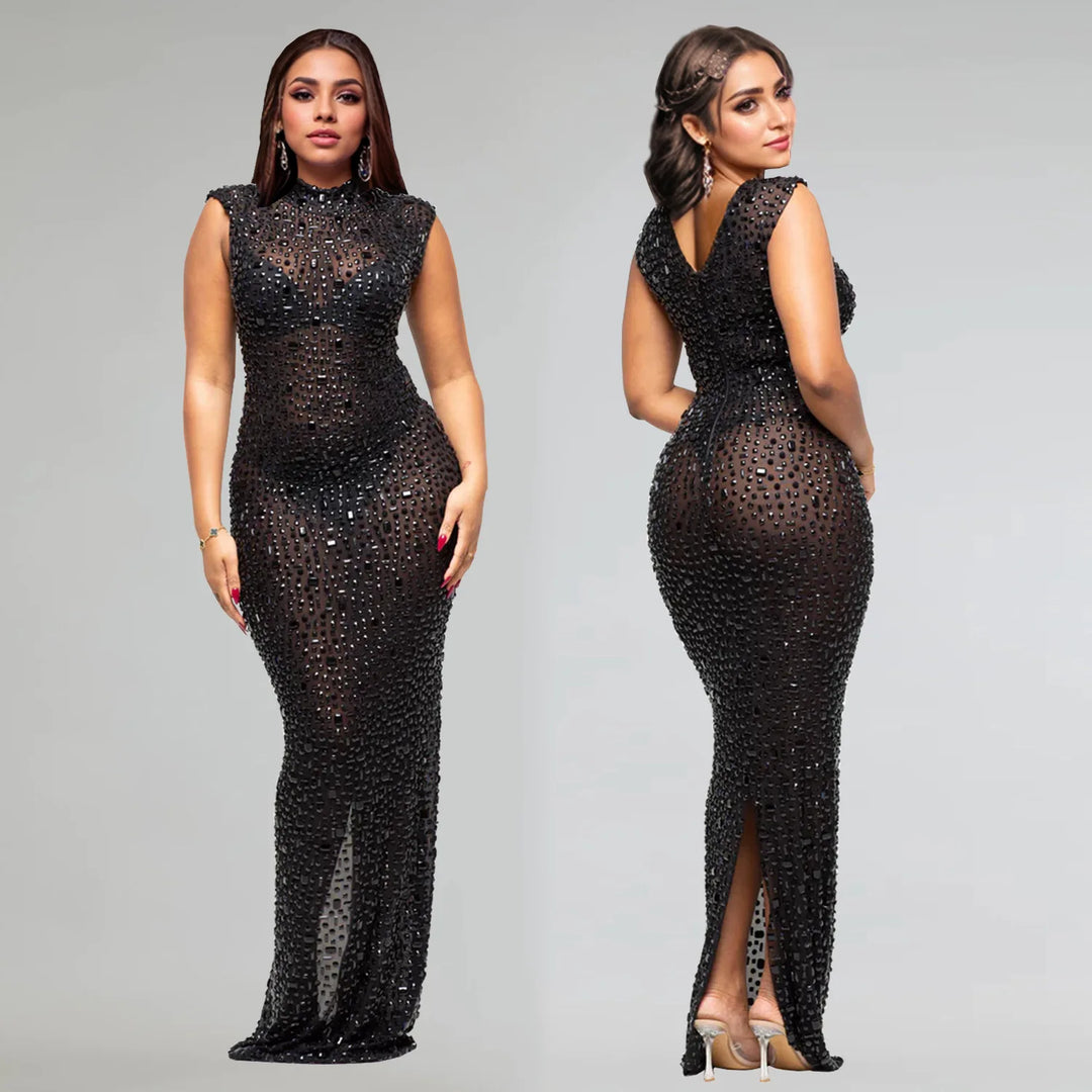 Luxury Rhinestone Maxi Evening Dress For Prom