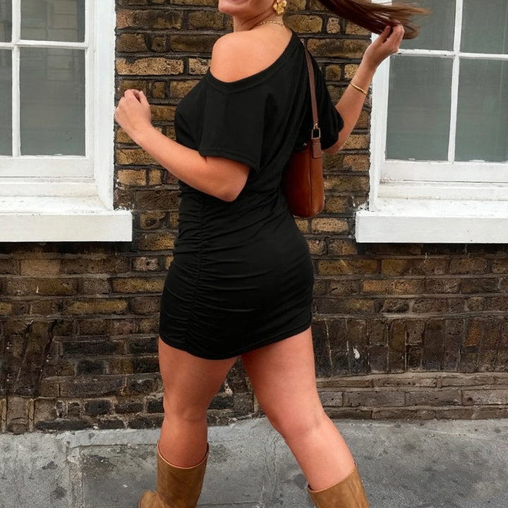 One Shoulder Bat Sleeve Wrap Dress Backless Mini