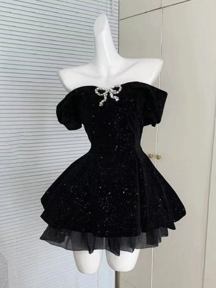 Velvet Off Shoulder Bodycon Dress Y2K Vintage
